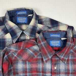 Vintage Pendleton Made In Usa Virgin Wool Pearl Snap Flannel 2 Pair Size L